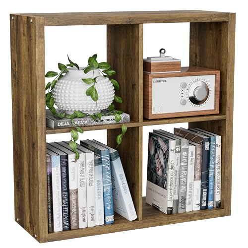 VDNEND Cube Storage Organizer Bookcase, Decorative 11 inch Open Back Cubical Shelf with Thickened Border, Display Bookshelf for Living Room, Home Office, Sturdy Room (Brown, 4 Cube) - color: Brown, size: 4-Cube, Standard