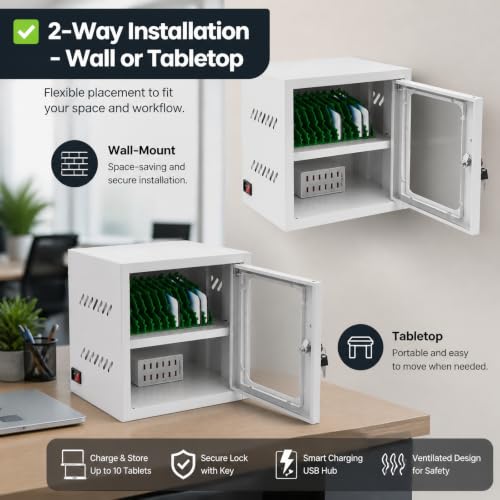12Device Cell Phone Charging Cabinet Lockable Mobile Phone Charging Station - color: White, size: 12-Device