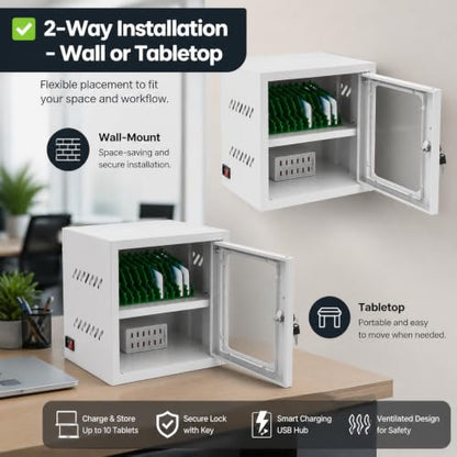 12Device Cell Phone Charging Cabinet Lockable Mobile Phone Charging Station - color: White, size: 12-Device