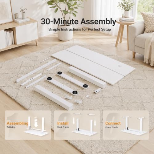 Claiks Electric Standing Desk, 55x24 Inch, White - color: White, size: 55 Inch