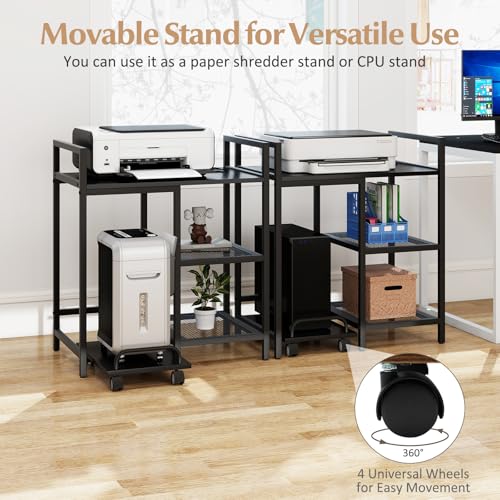 Giantex 3-Tier Printer Stand with Charging Station, 2 Open Storage Shelves, Side PC Stand on Wheels, 25" x 16" Mobile Printer Table for Computer Tower, Printer Shredder, Fax, Under Desk, Home Office - color: Black