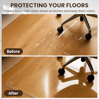 VASUHOME Heavy-Duty Tempered Glass Chair Mat, 31 x 48 Inch Large Office Floor Mat for Carpet or Hardwood Floors, 1/5" Thick with 12 Anti-Slip Pads - size: 31" x 48" w/o Lip