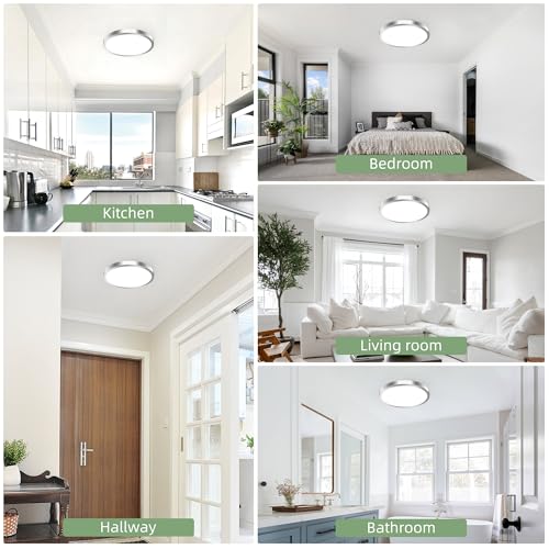 hykolity 12 Inch Selectable CCT LED Round Flat Panel Light,2 Pack | 24W 3000K/4000K/5000K, Edge-Lit Flush Mount Ceiling Light Fixture for Kitchen, Bedroom, Laundry and Closet Room,Brush Nickel - color: Brush Nickel, size: 12 inch
