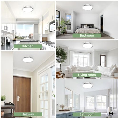 hykolity 12 Inch Selectable CCT LED Round Flat Panel Light,2 Pack | 24W 3000K/4000K/5000K, Edge-Lit Flush Mount Ceiling Light Fixture for Kitchen, Bedroom, Laundry and Closet Room,Brush Nickel - color: Brush Nickel, size: 12 inch