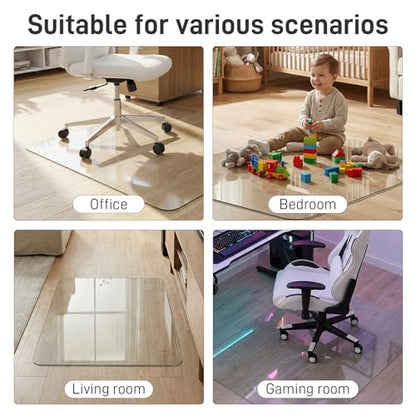 46 x 55 in Ultra-Clear Tempered Glass Chair Mat Floor Protector | 0.2 in Thick Heavy-Duty Scratch-Resistant Surface with Non-Slip Pads and Rounded Polished Edges for Hard Floors and Carpets - size: 46"x55"