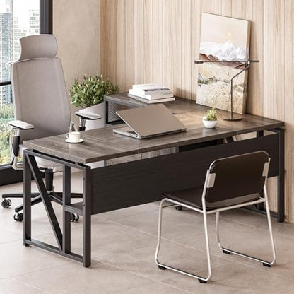 LITTLE TREE 63-Inch Office Desk with 31.5-Inch Lateral File Cabinet, Study Writing Desk Computer Desk for Home Office - color: Grey