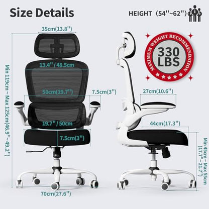 TRALT Office Chair Ergonomic Desk Chair - Gaming Chair with Lumbar Support | 330 LBS Home Office Desk Chairs with Headrest, Reading Chair with Flip-up Armrests, Comfortable Computer Chairs (1, Black) - color: Black & White