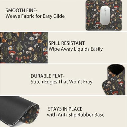 Mouse Pad for Desk with Stitched Edge, Premium Cute Washable Mouse Pads. Computer Mousepad with Non-Slip Rubber Base, Mousepads for Laptop, 9.25x7.75x0.12 inch (Mushroom Mirage) - color: Mushroom Mirage