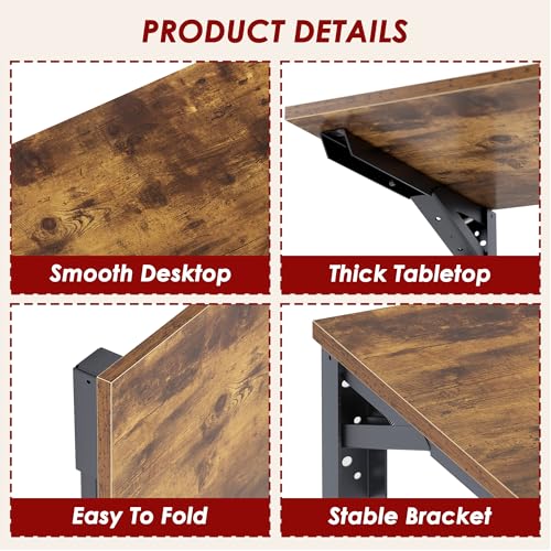 Need 36x20IN Wall Mounted Folding Table for Office Laundry Retro - color: Rustic Brown Desktop & Black Shelf Brackets, size: L36" * W20"