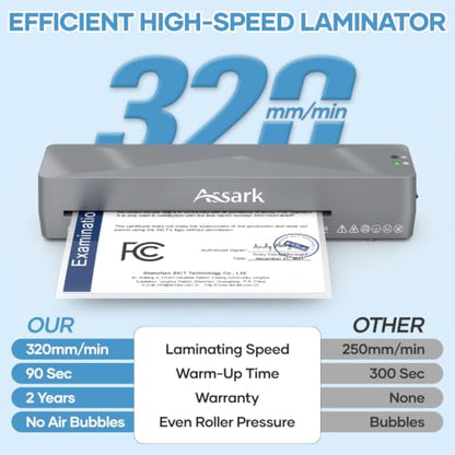 Assark Laminator 9 Inch with 10 Laminating Sheets - color: White, size: A4