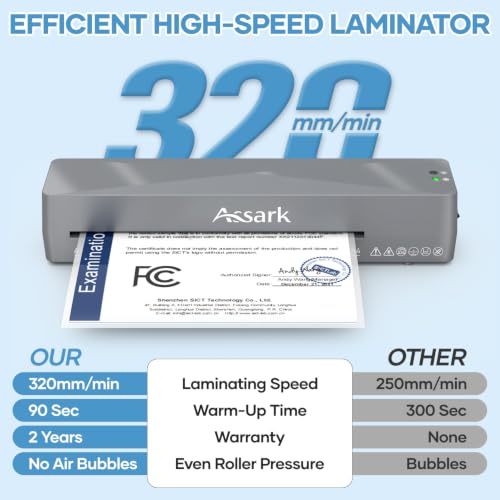 Assark Laminator 9 Inch with 10 Laminating Sheets - color: White, size: A4