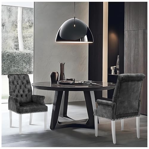 Velvet Dining Chairs with Arms, Upholstered Dining Room Chairs, Dark Grey | Upholstered, High Back, Tufted, Luxurious, Stainless Steel Leg, for Kitchen & Dining Room - color: Dark Grey, size: 1 PCS