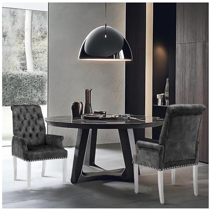 Velvet Dining Chairs with Arms, Upholstered Dining Room Chairs, Dark Grey | Upholstered, High Back, Tufted, Luxurious, Stainless Steel Leg, for Kitchen & Dining Room - color: Dark Grey, size: 1 PCS