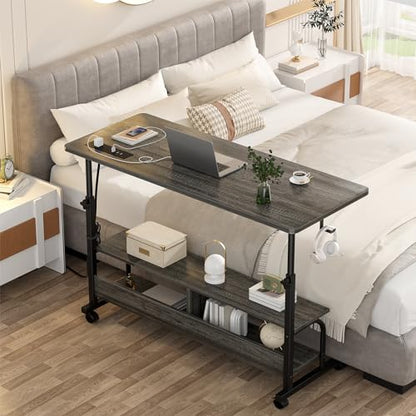 Armocity 47" Rolling Standing Desk with Charging Station for Couch Bed - color: Grey Oak, size: 47''