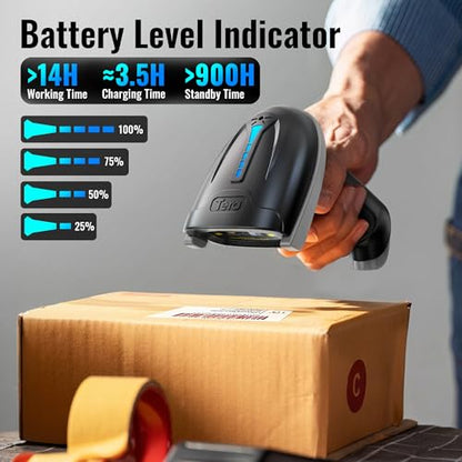 Tera Barcode Scanner with Battery Indicator: 1D Wireless, 5100 Grey | USB Wired 2.4G Wireless Reader, 2200mAh Battery, 1D Laser Scanning, IP54 Protection, Retail Checkout Warehouse Library School - color: 1D Grey