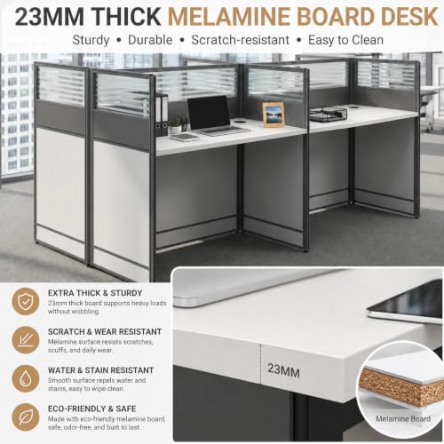 Office Cubicle Desk with Privacy Panels - Modular Office Workstation for 2/4/6/8/10 Person, Wood and Metal Workstation for Business Commercial Workspace,White,8 Person - size: 8 Person
