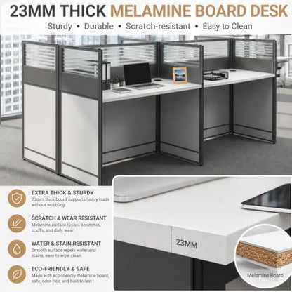 Office Cubicle Desk with Privacy Panels - Modular Office Workstation for 2/4/6/8/10 Person, Wood and Metal Workstation for Business Commercial Workspace,White,10 Person - size: 10 Person