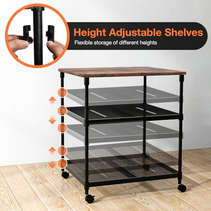 Giantex Printer Stand, 3-Tier Industrial Printer Cart with Lockable Wheels, Adjustable Shelves, Metal Frame, Mobile Under Desk Shelf for Home Office, Printer Table Fit Fax Machine, Scanner (Brown) - color: Brown, size: 24"x20"x27.5"