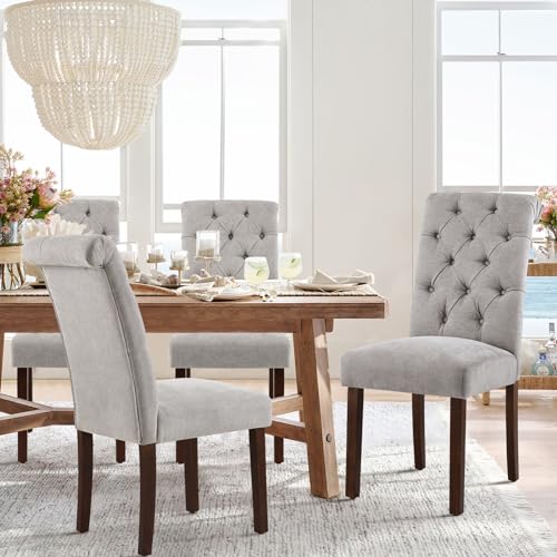 COLAMY Button Tufted Dining Chairs Set of 2, Parsons Upholstered Fabric Dining Room Chair Kitchen Chairs with Wood Legs and Padded Seat, Light Grey - color: Light Grey, size: set of 2