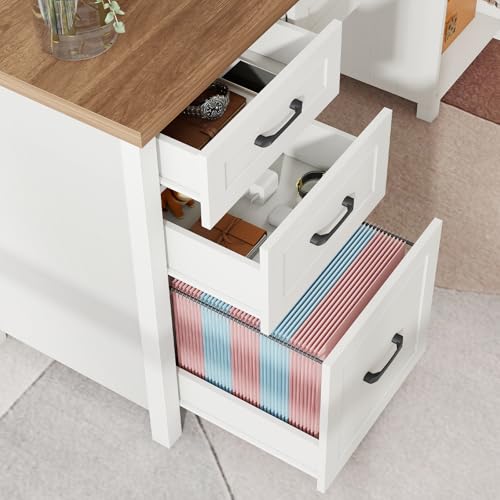 Vabches Farmhouse 61'' Executive Desk with 5 Drawers,Brown Top - color: Unique White, size: 61" W