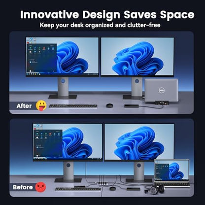 TobenONE 18-in-1 Laptop Docking Station Triple 4K with 150W Power Supply | USB C Laptop Docking Station Stand with 2.5Gbps Ethernet, 2×4K@60Hz HDMI & DP, 8 USB C/A Ports, for Windows/Dell/HP Laptops