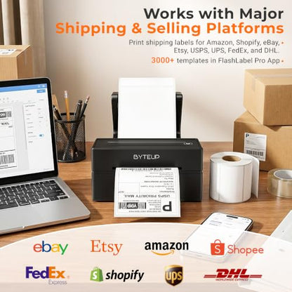 Bluetooth Thermal Shipping Label Printer, 4x6 Wireless for Business | Inkless 150mm/s 203 DPI, Intelligent Paper Return, for Phone Android Windows Mac Chromebook