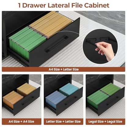 UPOSOJA 71" Executive Desk, L Shaped Office Desk with Widen File Drawers - color: Black, size: Widen Drawer