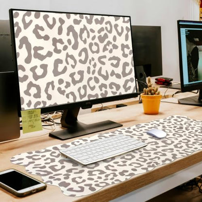 L-SPOUTTO Beige Leopard Mouse Pad,Scalloped Desk Mat XXL Gaming Mousepad | Cheetah Large 35.4x15.7in Non-Slip Rubber Base Keyboard Pad Waterproof Desktop Mat for Laptop Computer Game Home Office - color: Beige Leopard