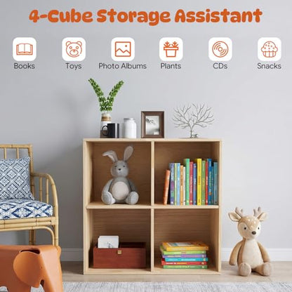 4 Cube Storage Organizer - Solid Wood Bookshelf - Cube Shelf - Vertical or Horizontal Bookcase - Open Book Shelf - Easy Assembly for Bedroom, Living Room, Office - size: 4-Cube