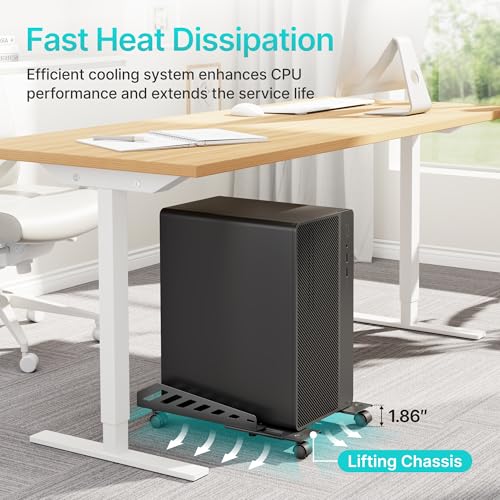PEGZONE Adjustable PC Stand for Floor Ventilated CPU Cart,Black - color: Black