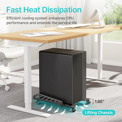 PEGZONE Adjustable PC Stand for Floor Ventilated CPU Cart,Black - color: Black