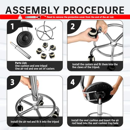 Rolling Stool with Backrest, Adjustable 360° Swivel Task Stool - color: Black