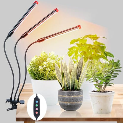 Clip Grow Lights for Indoor Plants, Seed Starting, Bonsai, 4/8/12/16/20H Timer, Full Spectrum Plant Growing Lamps, 27 Watt Power Draw, NO Need Adapter, 360° Gooseneck - size: Clip-3Head-27W