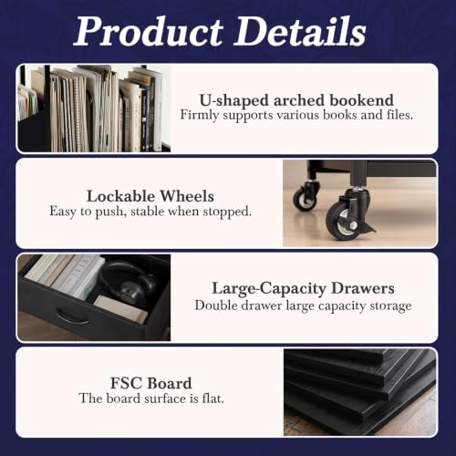 Faesun 22IN Mobile Filing Cabinet, Rolling File Cabinet with Fabric Drawers - color: Black