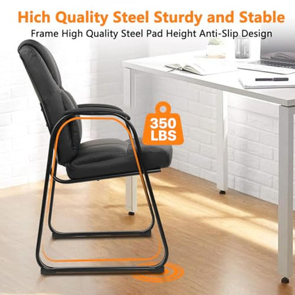 CLATINA Leather Guest Chair with Padded Arm Rest for Reception Meeting Conference and Waiting Room Side Office Home Black with Sled Base 2 Pack - color: Black-seldbase, size: 2 Pack