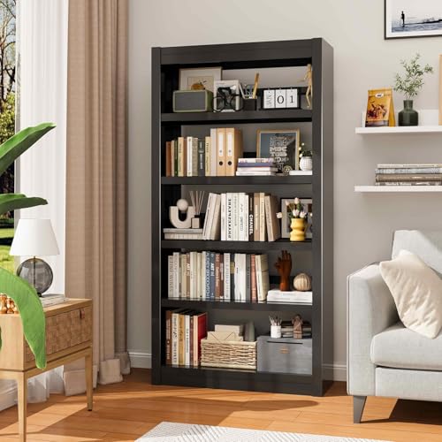 61" 5-Tier Metal Bookshelf,4 Adjustable Shelves,Large Capacity(Black) - color: Black, size: 61"H*27.5"W*11.8"D