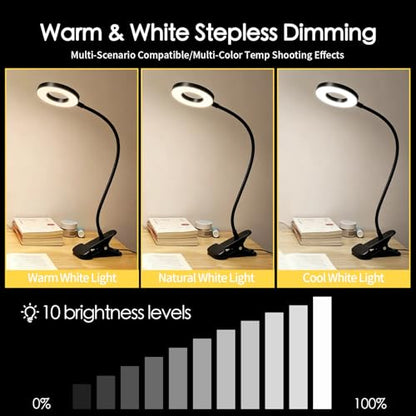 Desk Clip on Lamp for Reading Home Office, Book Light, 10 Dimmable Brightness 3 Modes, Clamp Light for Bed Headboard