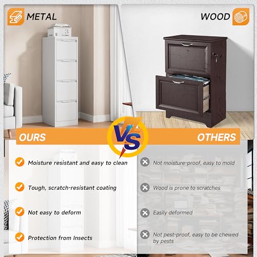 Bestoo File Cabinet, 4 Drawer Filing Cabinet with Lock, Metal File Cabinet - color: White, size: 4Drawer-Vertical-50"H