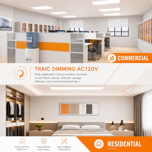 2 Pack 1x4 LED Flat Panel Light, 50W 6250LM Surface Mount Ceiling Fixture, 5CCT (3000K/3500K/4000K/5000K/6500K), 10-100% Triac Dimmable 120V for Kitchen, Garage, Office, Basement - size: 2 PACK