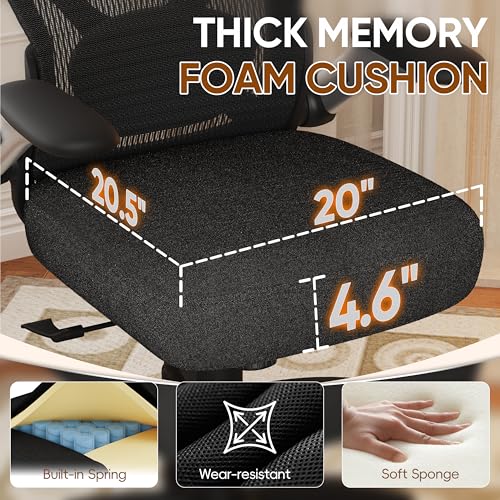 Ergonomic Office Chair, Big and Tall Mesh Chair with Adjustable Lumbar Support, 5D Arms & Wide Seat, 135° Recline Home Desk Computer Chairs for Work Gaming, Heavy Duty,400LBS - Black - color: Black