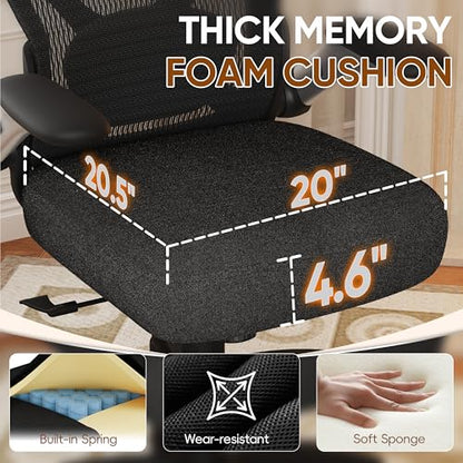 Ergonomic Office Chair, Big and Tall Mesh Chair with Adjustable Lumbar Support, 5D Arms & Wide Seat, 135° Recline Home Desk Computer Chairs for Work Gaming, Heavy Duty,400LBS - Black - color: Black