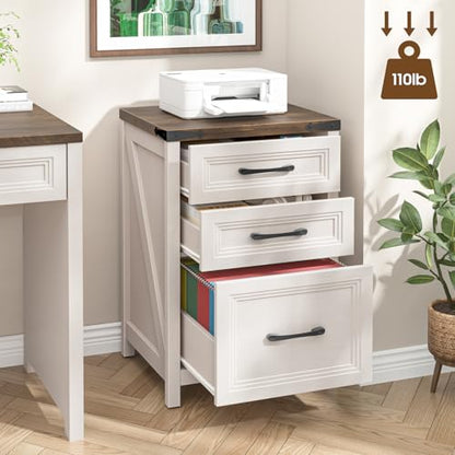 3 Drawer Vertical File Cabinet, Wood Farmhouse Cabinet, White and Brown - color: White and Brown, size: 3 Drawers