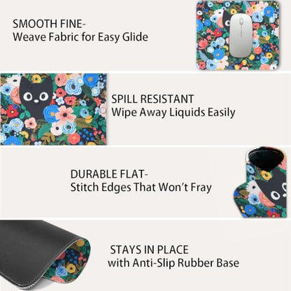 Mouse Pad for Desk with Stitched Edge, Premium Cute Washable Mouse Pads. Computer Mousepad with Non-Slip Rubber Base, Mousepads for Laptop, 9.25x7.75x0.12 inch (Meow Blooms) - color: Meow Blooms