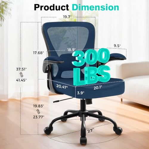 AreShark Office Chair - Ergonomic Breathable Mesh Desk Chair with Adjustable Lumbar Support and Flip-up Armrests - Executive High Back Rolling Swivel Comfortable Computer Gaming Chair for Home Office - color: Navy