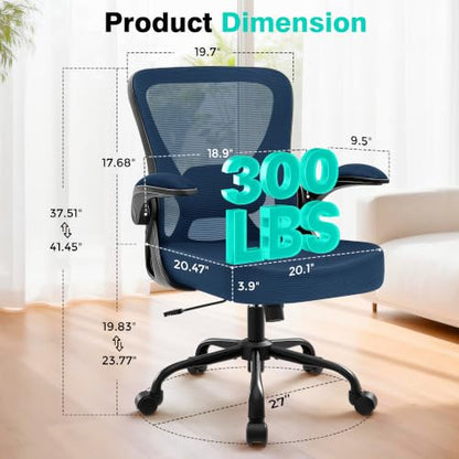 AreShark Office Chair - Ergonomic Breathable Mesh Desk Chair with Adjustable Lumbar Support and Flip-up Armrests - Executive High Back Rolling Swivel Comfortable Computer Gaming Chair for Home Office - color: Navy