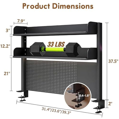 Clamp On Desk Pegboard Shelf - Metal Desktop Organizer Hutch with 2 Shelves | Storage and Display, Desk Add-On Shelf for Office, Dorm Room, Bedroom, Black, 23.6In - size: 23.6"