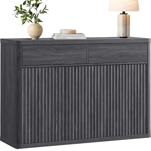 SICOTAS Buffet Cabinet with Storage - Storage Cabinet with Doors & Shelves | Accent Credenza Buffet Table with 2 Drawer Buffets & Sideboards for Living Room Dining Room Kitchen Entryway Office - color: Dark Grey Alder, size: 1 Piece