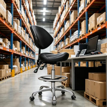 Kaleurrier Rolling Saddle Chair with Back Support: Heavy Duty Stools - color: Black, size: With Back & Footrest