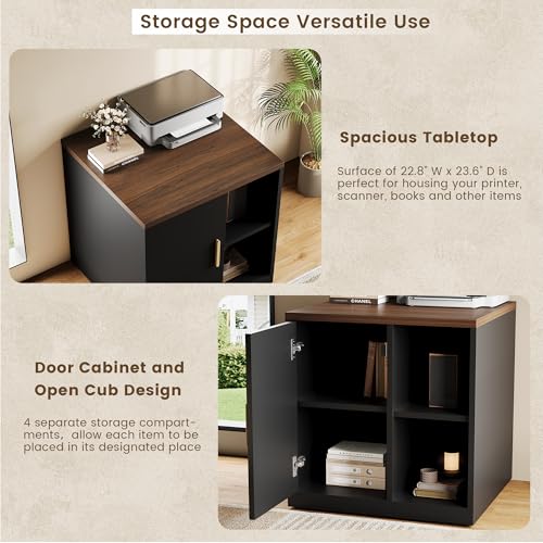 ModernMate Printer Stand with Door, Open Adjustable Shelves | 23" Printer Table, File Cabinet, Under Desk Storage Cabinet for Office, Living Room, and Study, Black Walnut - color: Black Walnut