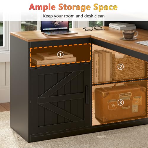65" Farmhouse Computer Desk with Drawers and Printer Stand for Home Office - color: Brown and Black